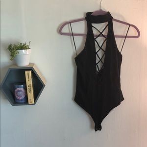 Cross Crossed Deep V Body Suit